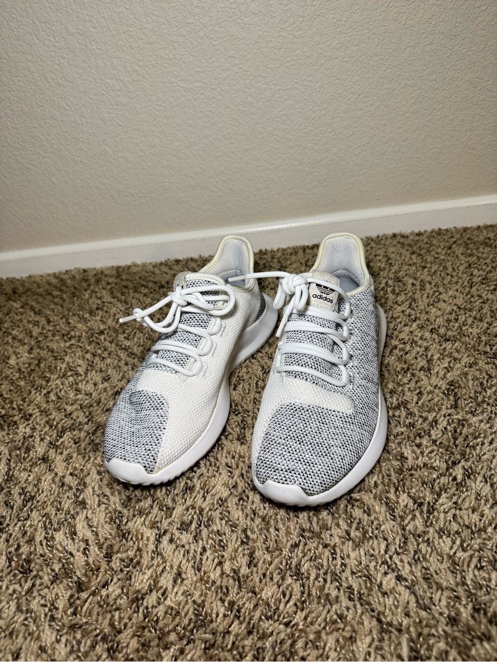Adidas Tubular White and Grey Knit Running Sneakers